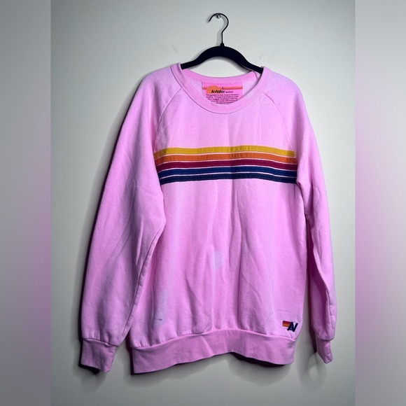 Aviator Nation Tops - Aviator Nation 5 Stripe Crewneck Sweatshirt Pink Large Flawed